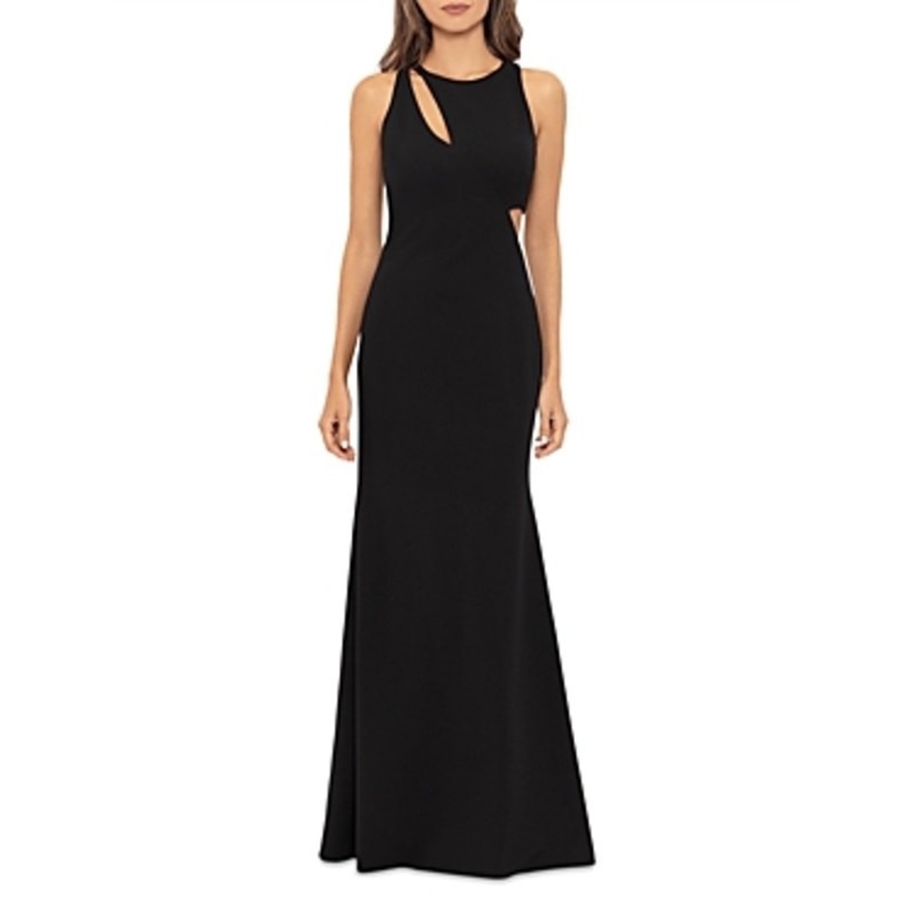 AQUA Scuba Crepe Cut Out Evening Gown‎ Womens 16 Black New Formal Maxi Dress